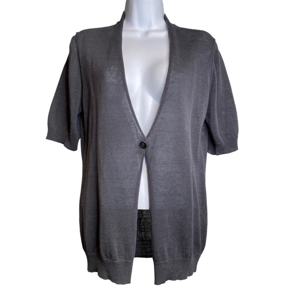 Peserico Women's Gray Linen Cotton Blend Cardigan Sweater Size 42/10 Quiet Luxe - Picture 1 of 12